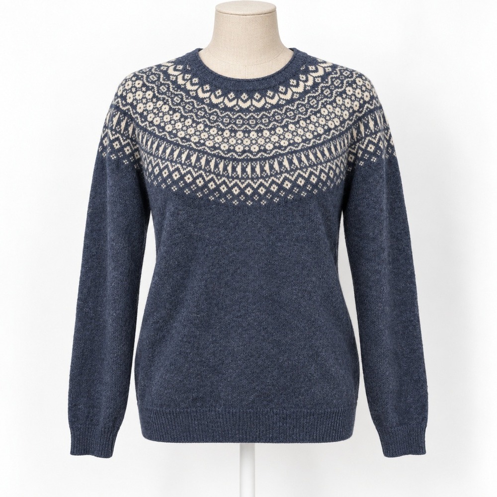 Lambswool Fair Isle Nordic Sweater Size L Blue Apre Ski Cottagecore Heritage